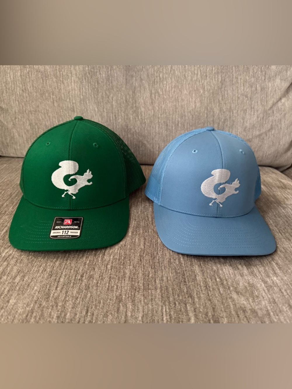 Mighty Squirrel Brewing Co  Squirrel Trucker Hats - Green & Light Blue